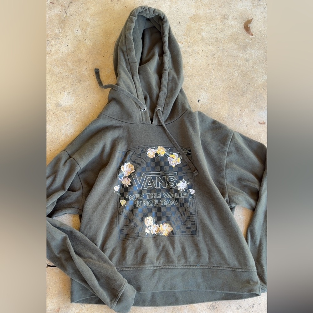 Vans Olive Hoodie with Floral Accents